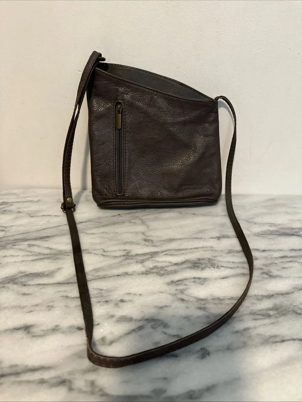 Men's Dark Brown Leather Messenger Crossbody Bag - Slim Everyday Carry